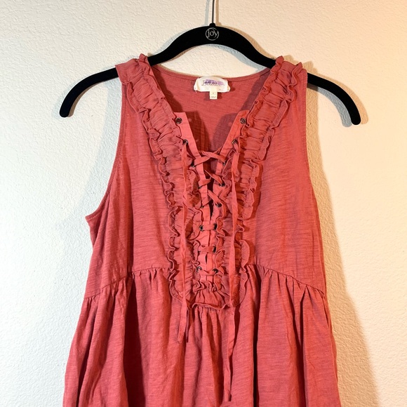 Anthropologie Deletta Ruffle Tank Coral Pink Anthro Lace Up Flowy Cottage Boho S - Picture 6 of 12